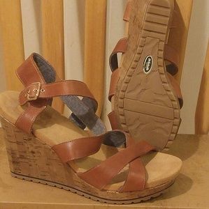 LEATHER WEDGE SANDALS, NEW